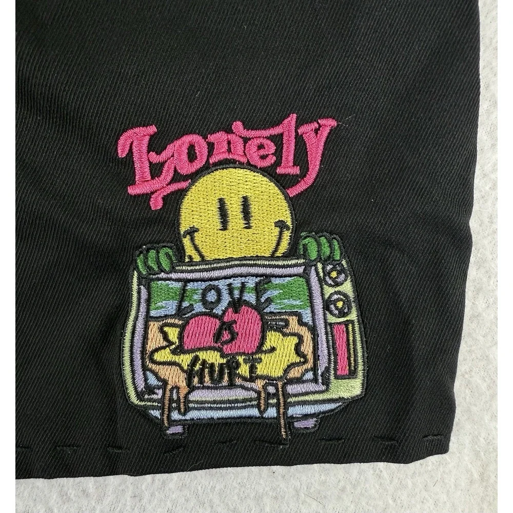 New Wave Street Culture By Inflation Lonely Embroidered Mens‎ Large Black Shorts